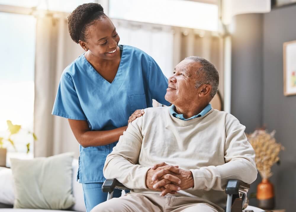 Caregiver providing assistance to a senior during minimal hours of home care.