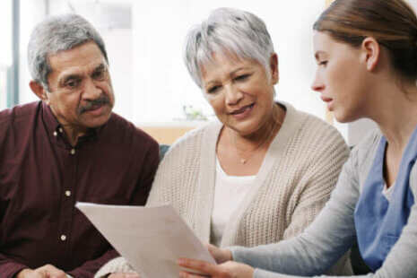 An elderly couple planning after an Alzheimer's or dementia diagnosis.