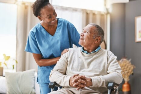 Caregiver providing assistance to a senior during minimal hours of home care.