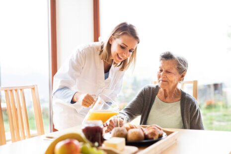 Senior woman in an assisted living facility.