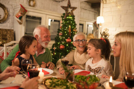 Family gathered at home for the Christmas dinner