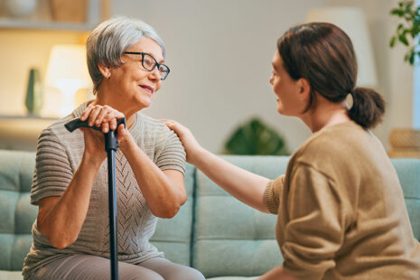 Elderly woman and caregiver using Effective Communication with Dementia Patients