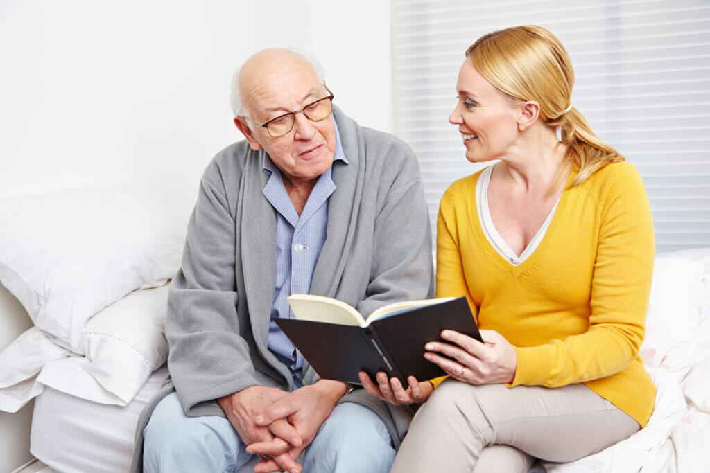 A daughter caring for elderly parent